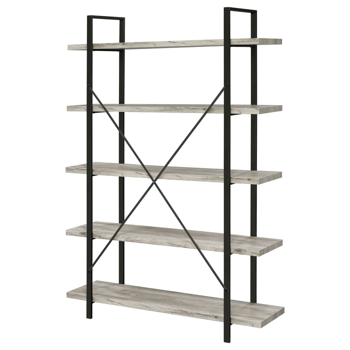 Coaster Cole 5-Shelf Bookcase Grey Driftwood and Gunmetal Default Title