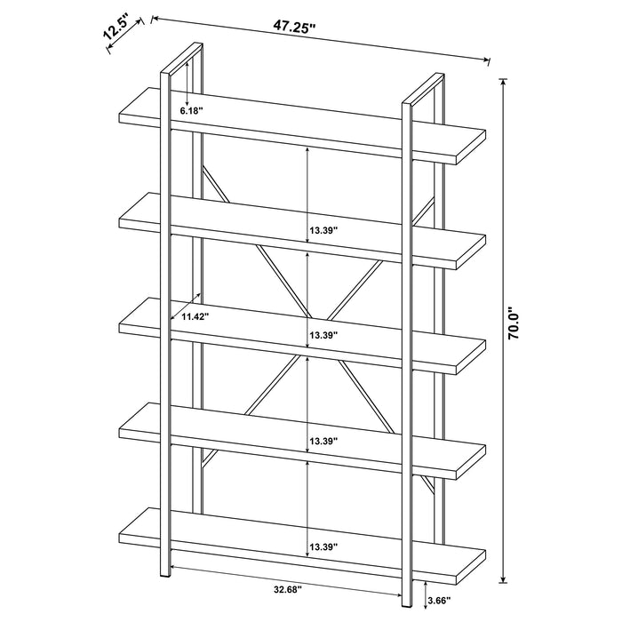 Coaster Cole 5-Shelf Bookcase Grey Driftwood and Gunmetal Default Title