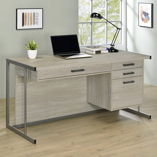 Coaster Loomis 4-drawer Rectangular Office Desk Whitewashed Grey and Gunmetal Default Title