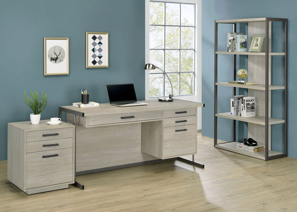 Coaster Loomis 4-drawer Rectangular Office Desk Whitewashed Grey and Gunmetal Default Title