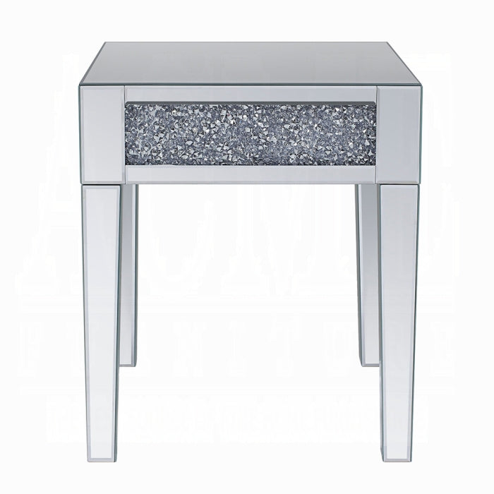 Noralie Glam Square End Table with Tapered Legs & Faux Diamond Inlay