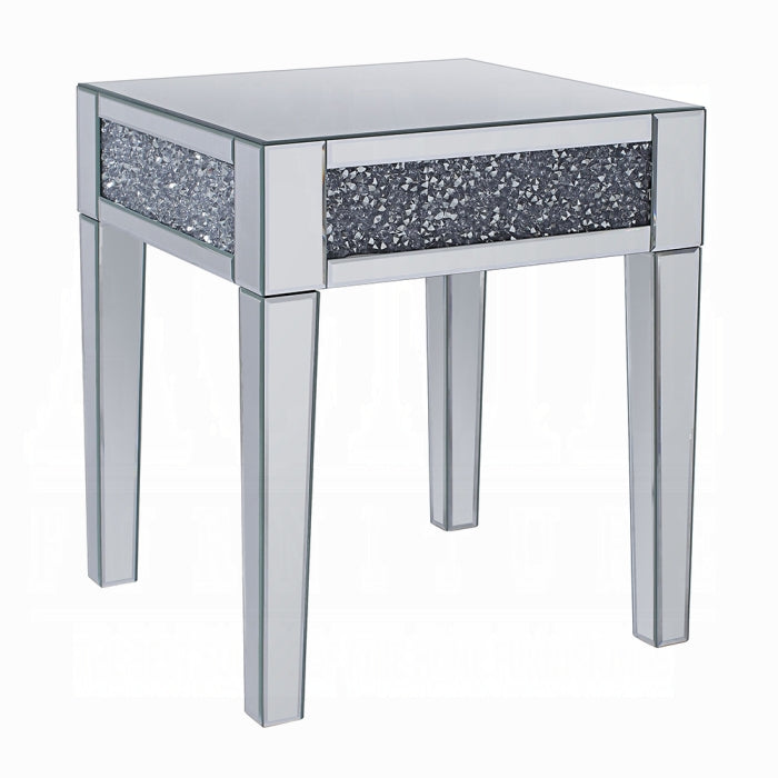 Noralie Glam Square End Table with Tapered Legs & Faux Diamond Inlay