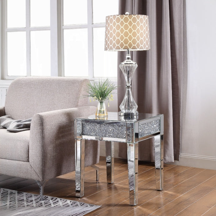 Noralie Glam Square End Table with Tapered Legs & Faux Diamond Inlay