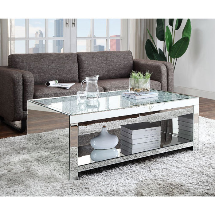 Noralie Glam Rectangular Coffee Table with Mirrored Sled Base