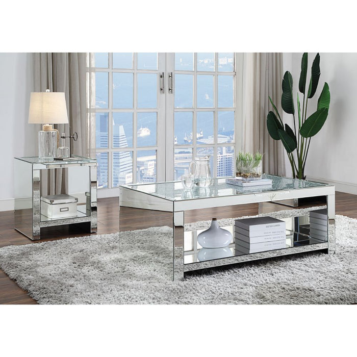 Noralie Glam Rectangular Coffee Table with Mirrored Sled Base