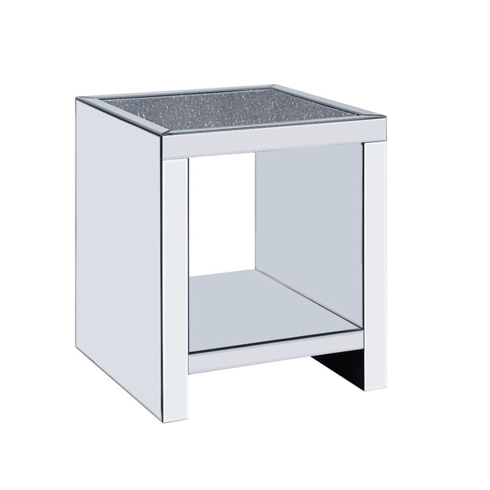 Noralie Glam Square End Table with Mirrored Sled Base & Shelf