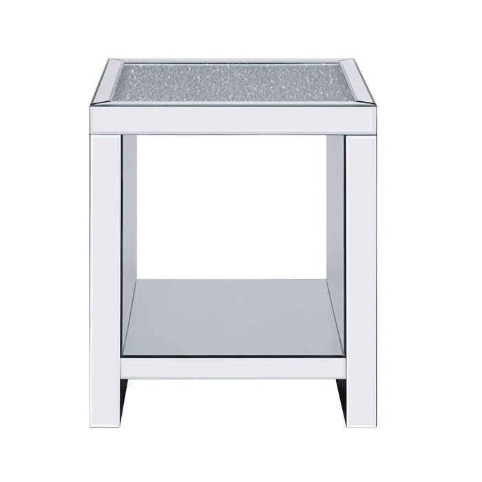 Noralie Glam Square End Table with Mirrored Sled Base & Shelf