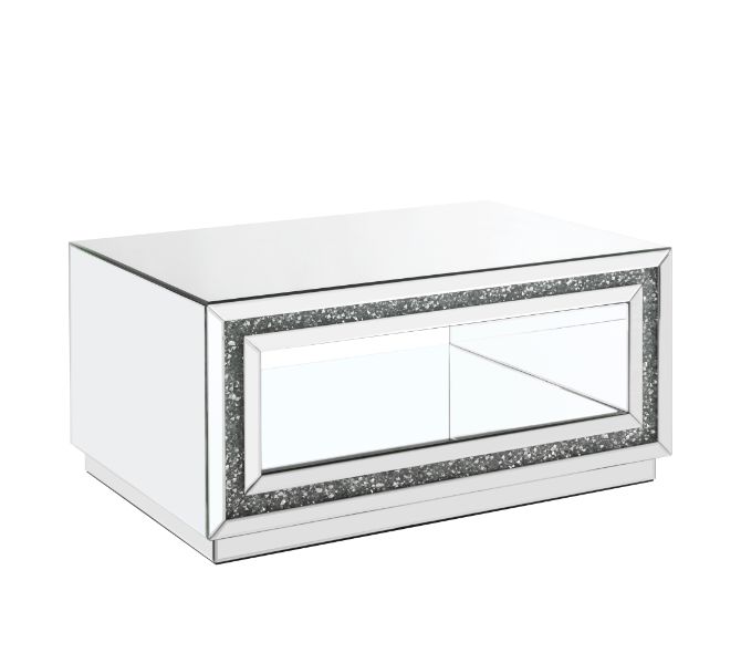 Noralie Glam Rectangular Coffee Table in Mirror & Faux Diamonds