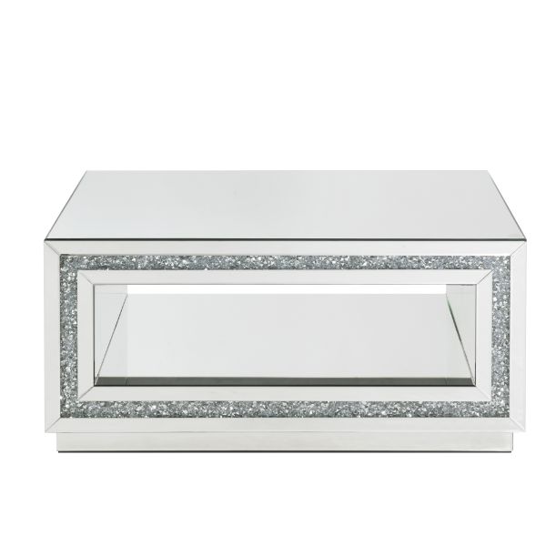 Noralie Glam Rectangular Coffee Table in Mirror & Faux Diamonds