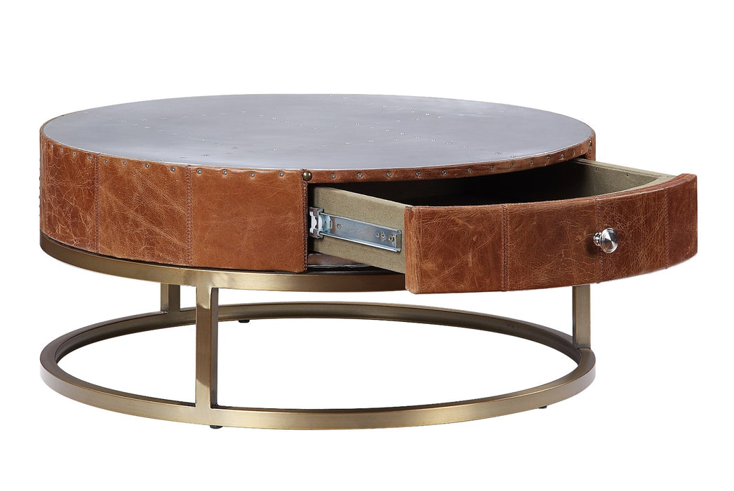 Tamas 1-Drawer Round Upholstered Coffee Table