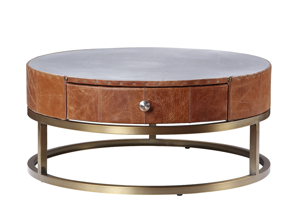 Tamas 1-Drawer Round Upholstered Coffee Table