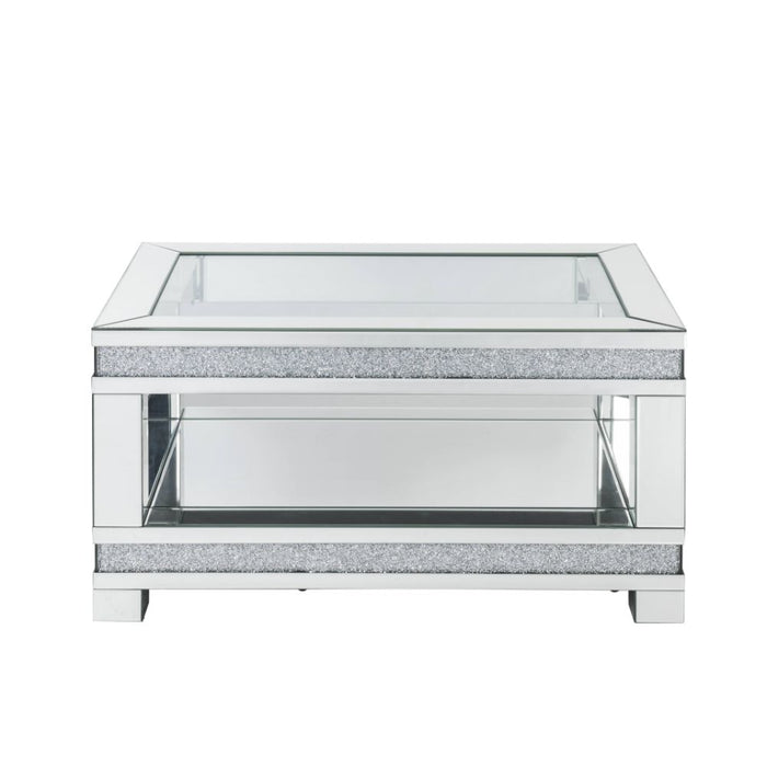 Noralie Glam Rectangular Coffee Table with Faux Diamond Inlay & Tempered Clear Glass