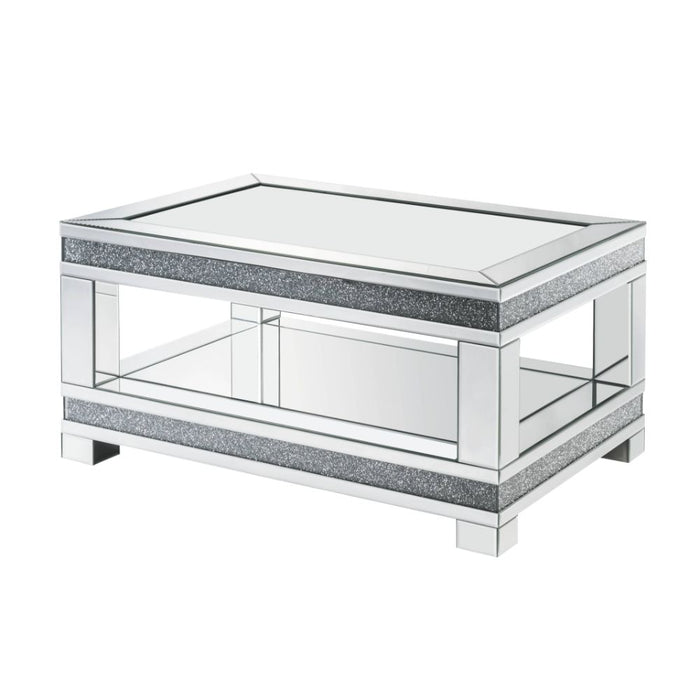 Noralie Glam Rectangular Coffee Table with Faux Diamond Inlay & Tempered Clear Glass