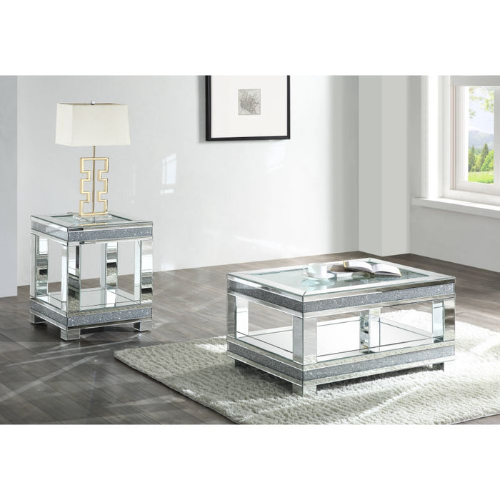 Noralie Glam Rectangular Coffee Table with Faux Diamond Inlay & Tempered Clear Glass