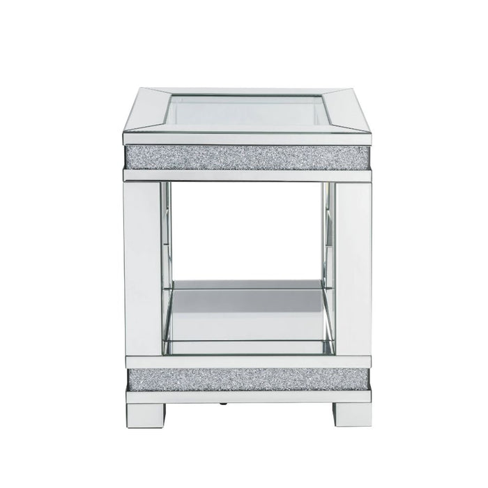 Noralie Glam Square End Table with Beveled Mirrored Frame & Shelf Base