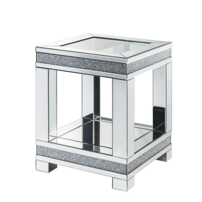 Noralie Glam Square End Table with Beveled Mirrored Frame & Shelf Base