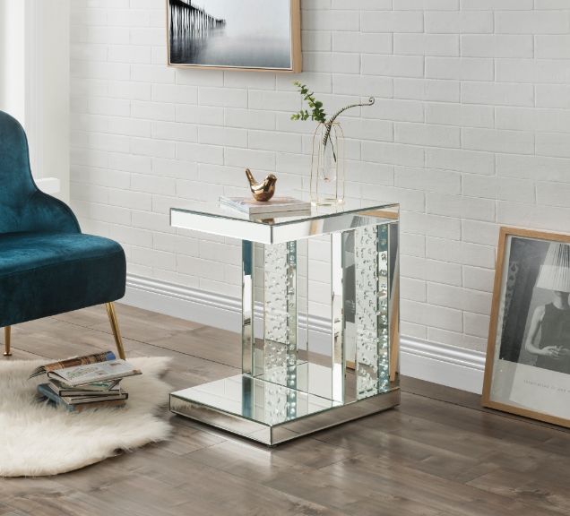 Nysa Glam Rectangular Accent Table with Faux Crystals Inlay