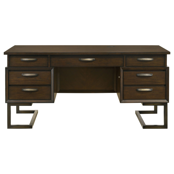 Marshall 6-drawer Executive Desk Dark Walnut and Gunmetal