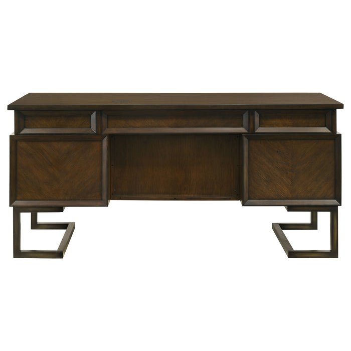 Marshall 6-drawer Executive Desk Dark Walnut and Gunmetal