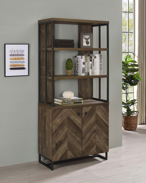 Coaster Millbrook 2-door Bookcase Rustic Oak Herringbone and Gunmetal Default Title