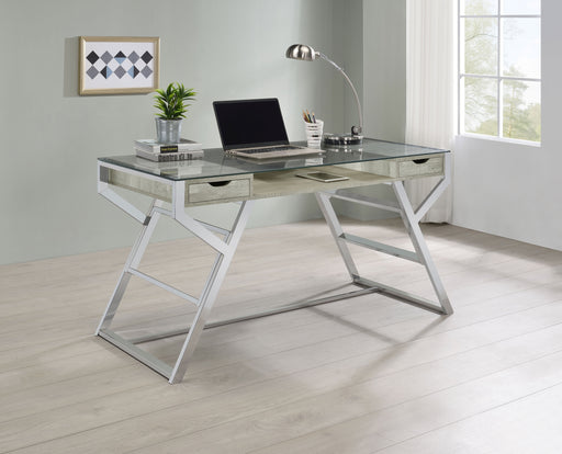 Coaster Emelle 2-drawer Glass Top Writing Desk Grey Driftwood and Chrome Default Title