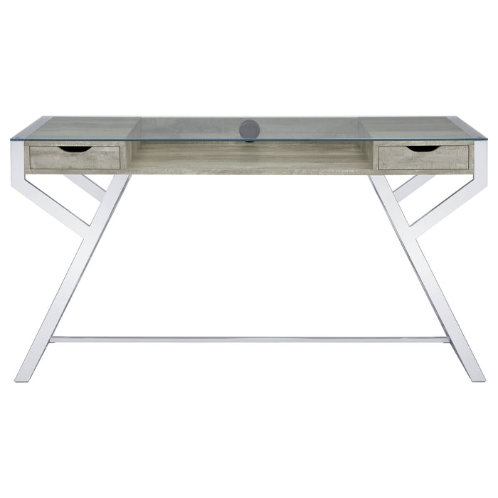 Coaster Emelle 2-drawer Glass Top Writing Desk Grey Driftwood and Chrome Default Title