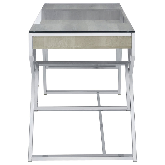 Coaster Emelle 2-drawer Glass Top Writing Desk Grey Driftwood and Chrome Default Title