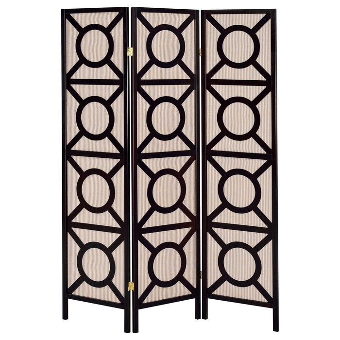 Coaster Vulcan 3-panel Geometric Folding Screen Tan and Cappuccino Default Title