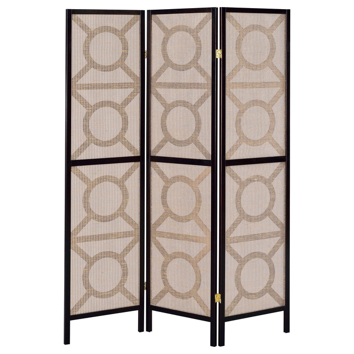 Coaster Vulcan 3-panel Geometric Folding Screen Tan and Cappuccino Default Title