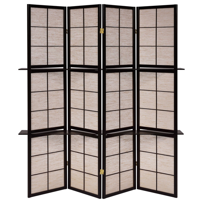 Coaster Iggy 4-panel Folding Screen with Removable Shelves Tan and Cappuccino Default Title