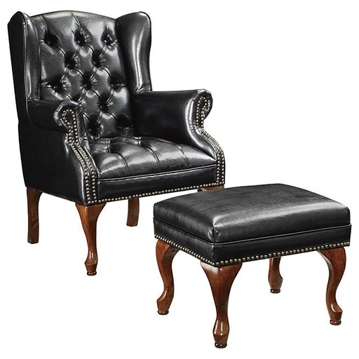 Coaster Roberts Button Tufted Back Accent Chair with Ottoman Black and Espresso Default Title