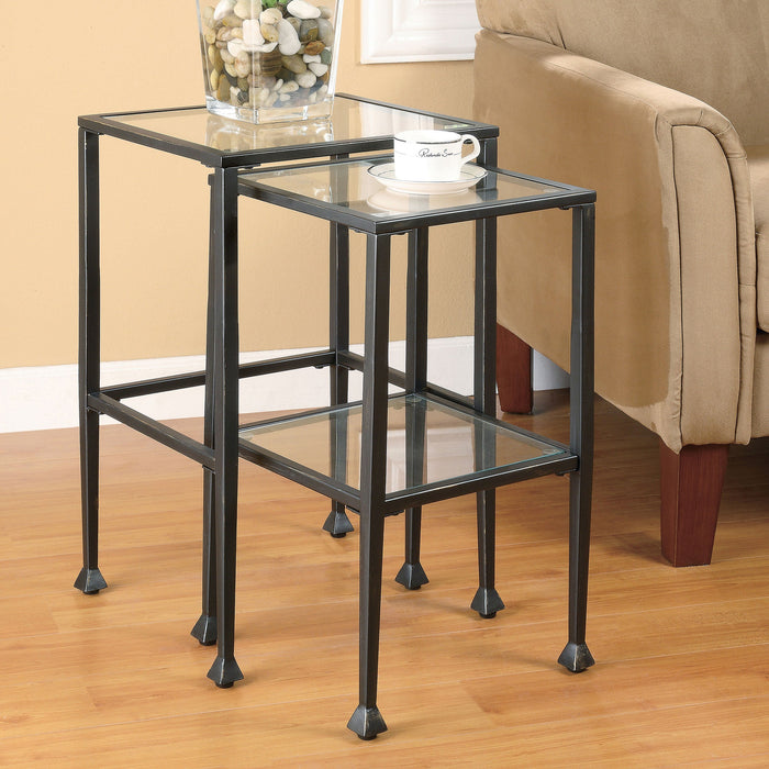 Coaster Leilani 2-piece Glass Top Nesting Tables Black Default Title