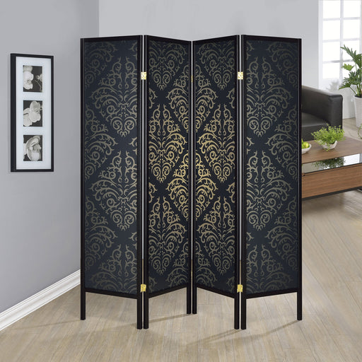 Coaster Haidera 4-panel Damask Pattern Folding Screen Black Default Title