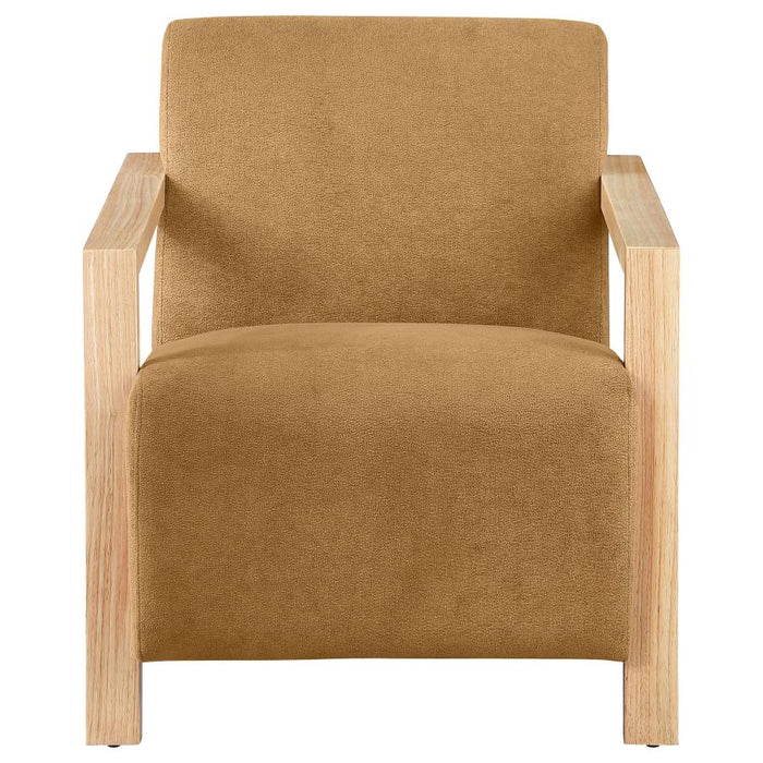 Diego Upholstered Accent Arm Chair with Wood Arms Honey