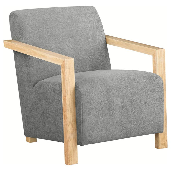 Diego Upholstered Accent Arm Chair with Wood Arms Grey