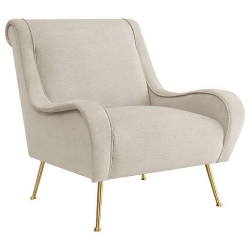 Coaster Ricci Upholstered Saddle Arms Accent Chair Stone and Gold Beige