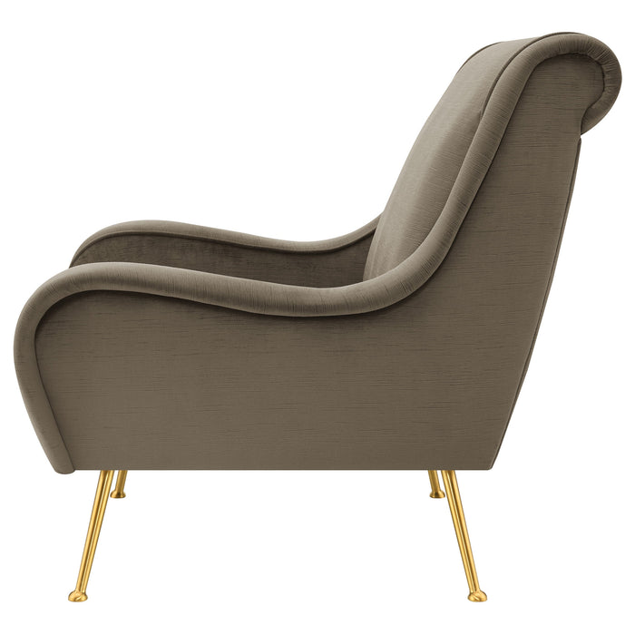 Coaster Ricci Upholstered Saddle Arms Accent Chair Stone and Gold Brown