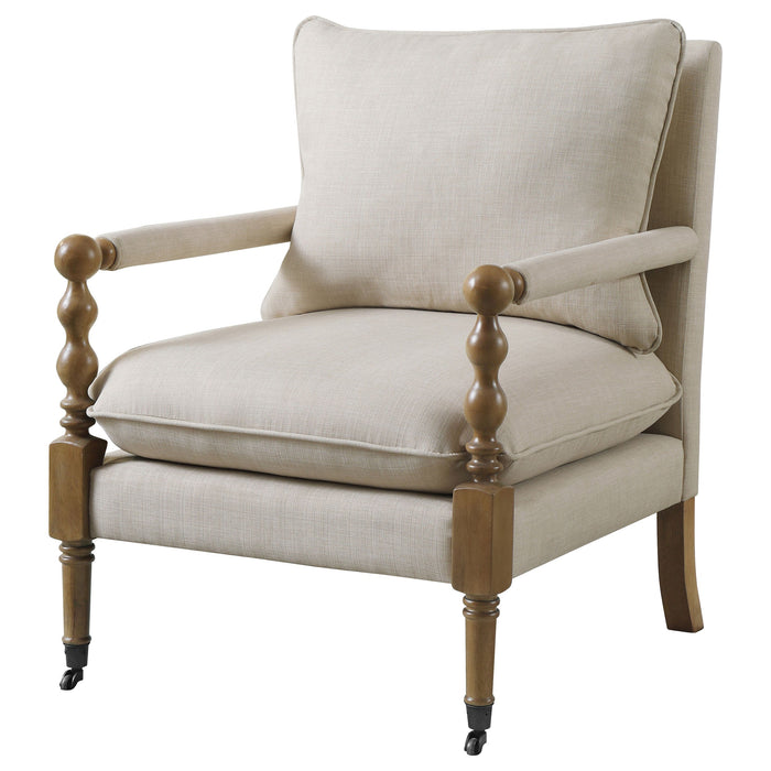 Coaster Blanchett Upholstered Accent Chair with Spindle Accent White and Navy White