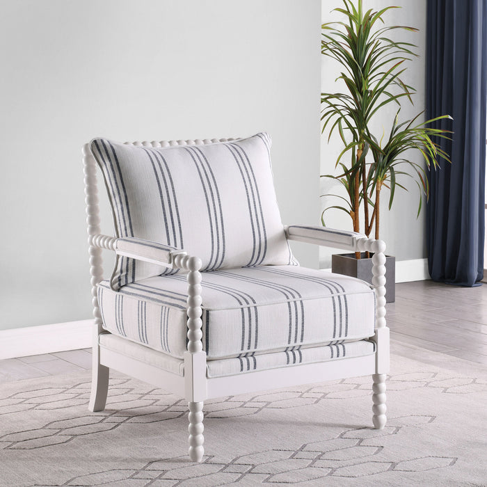 Coaster Blanchett Upholstered Accent Chair with Spindle Accent White and Navy White