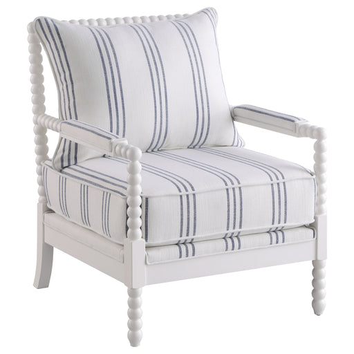 Coaster Blanchett Upholstered Accent Chair with Spindle Accent White and Navy White Navy