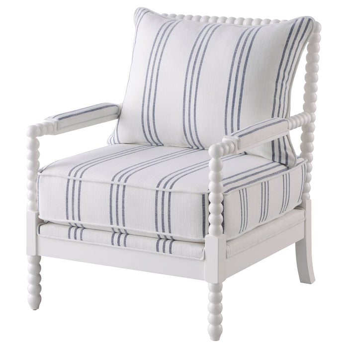 Coaster Blanchett Upholstered Accent Chair with Spindle Accent White and Navy White