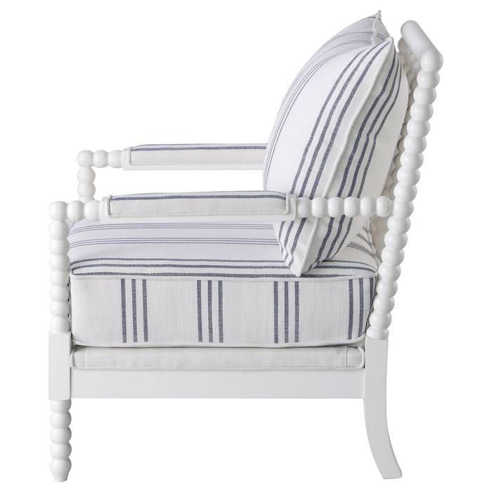 Coaster Blanchett Upholstered Accent Chair with Spindle Accent White and Navy White