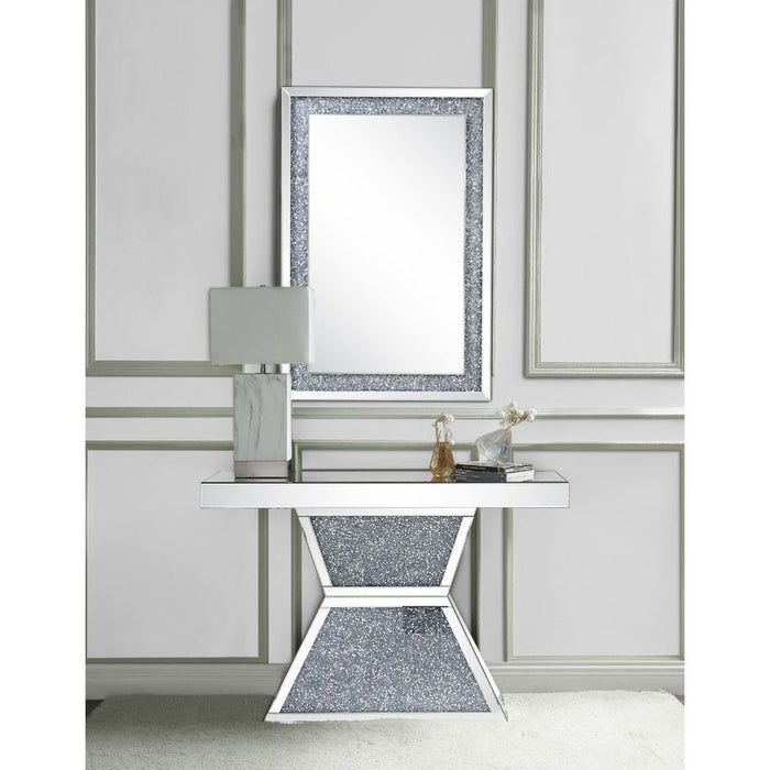 Noralie Glam Rectangular Console Table with Mirrored Geometric Pedestal Base