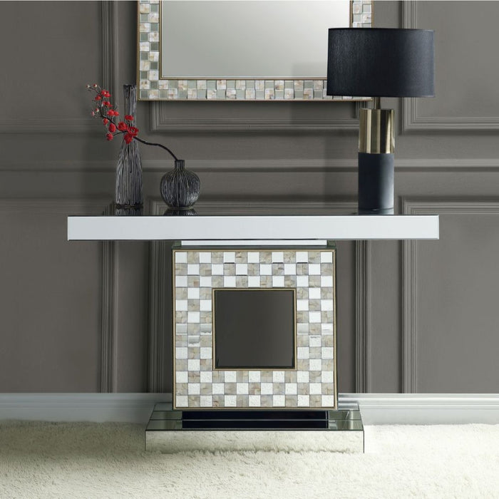 Nasa Glam Rectangular Console Table with Pedestal Base