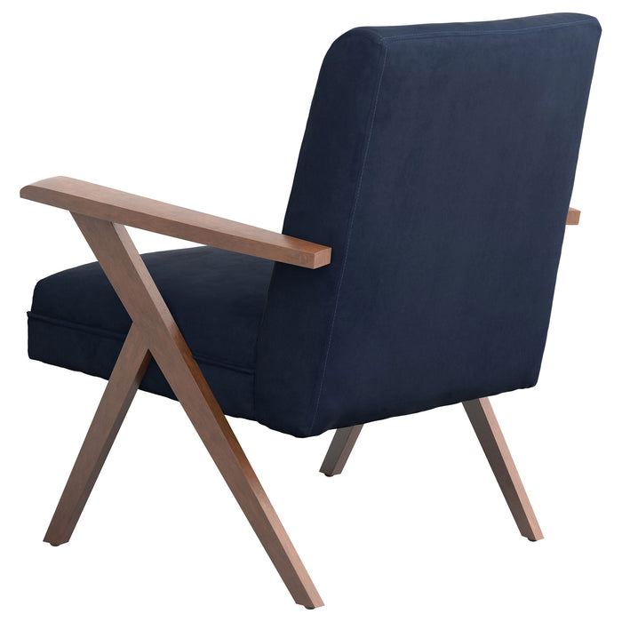 Coaster Cheryl Wooden Arms Accent Chair Dark Blue and Walnut Default Title