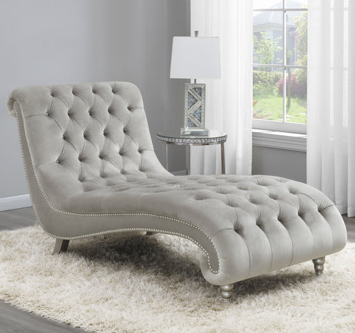 Coaster Lydia Tufted Cushion Chaise with Nailhead Trim Grey Default Title