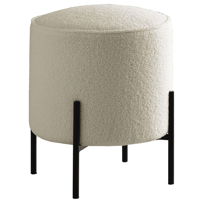 Coaster Basye Round Upholstered Ottoman Beige and Matte Black Default Title