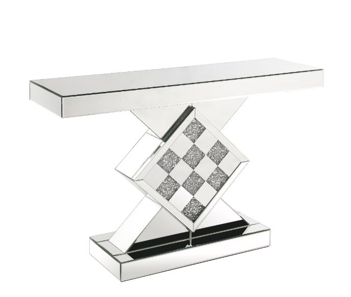 Noralie Glam Rectangular Console Table with Checkered Pattern