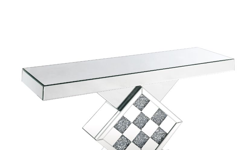 Noralie Glam Rectangular Console Table with Checkered Pattern