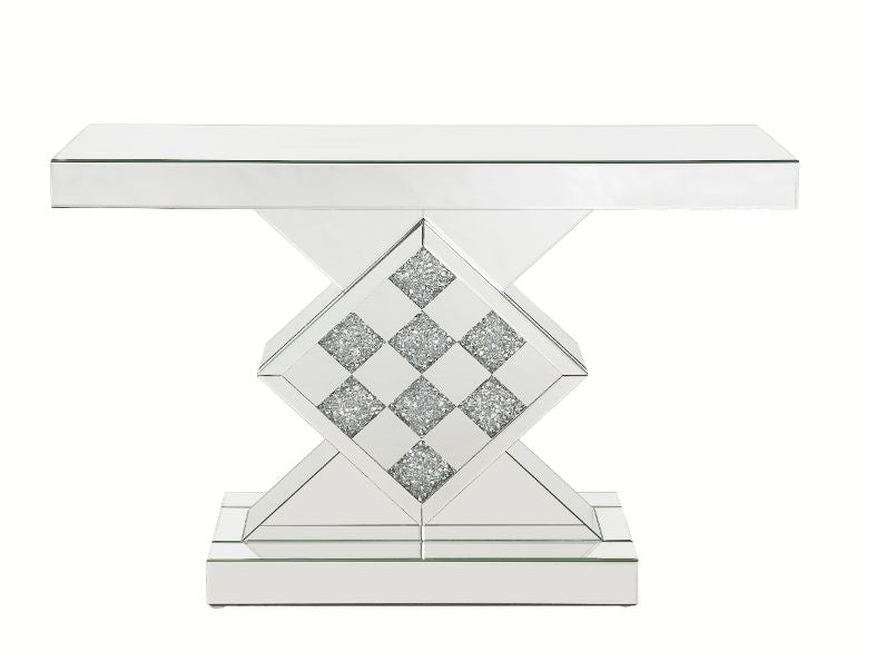 Noralie Glam Rectangular Console Table with Checkered Pattern